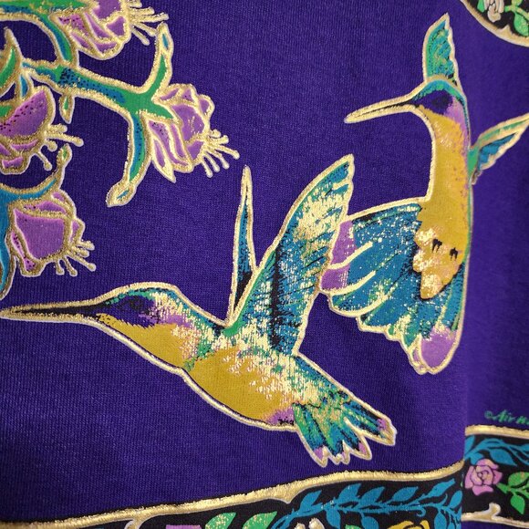 Vtg 90s Jerzees USA Air Waves Womens Large Royal Purple Hummingbird Gold T-shirt - Picture 5 of 9